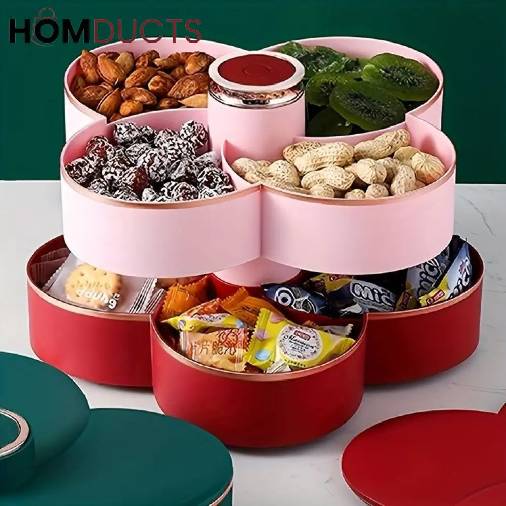 Rotating 2 Layer Dry Fruit Dish With Toothpick Holder