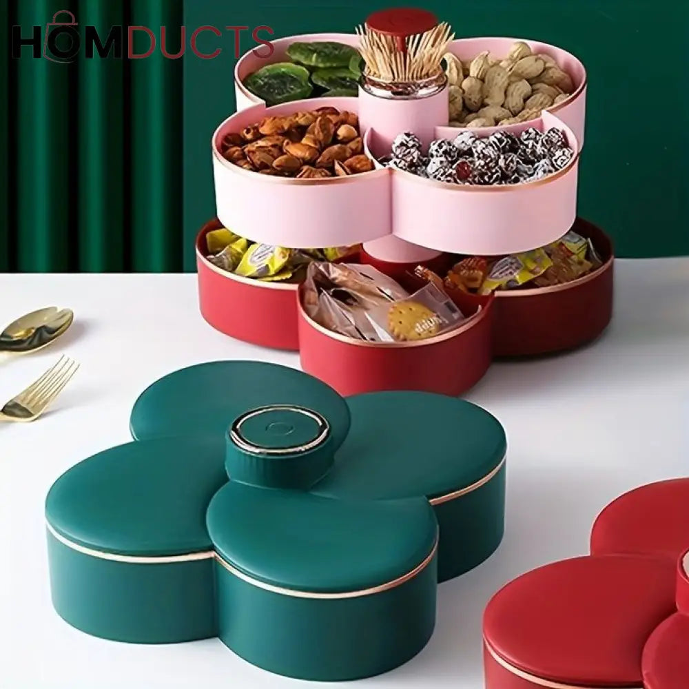 Rotating 2 Layer Dry Fruit Dish With Toothpick Holder