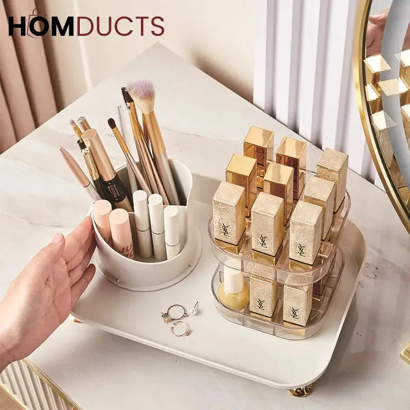 Rotating Cosmetic Brush And Lipstick Organizer