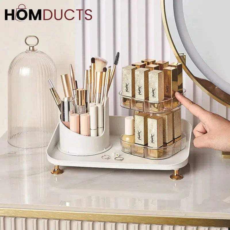 Rotating Cosmetic Brush And Lipstick Organizer
