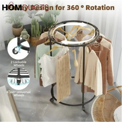 Rotating Round Garment Rack with Wheels - Freestanding Metal Clothing Organizer for Home
