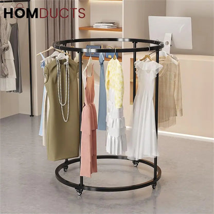 Rotating Round Garment Rack with Wheels - Freestanding Metal Clothing Organizer for Home