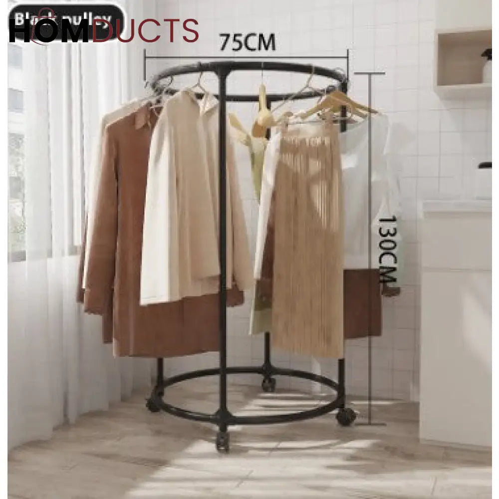 Rotating Round Garment Rack with Wheels - Freestanding Metal Clothing Organizer for Home