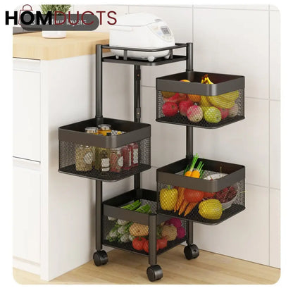 Rotating Square Kitchen Storage Trolly