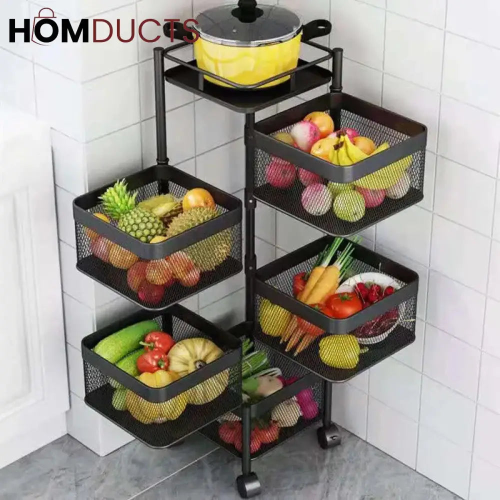 Rotating Square Kitchen Storage Trolly