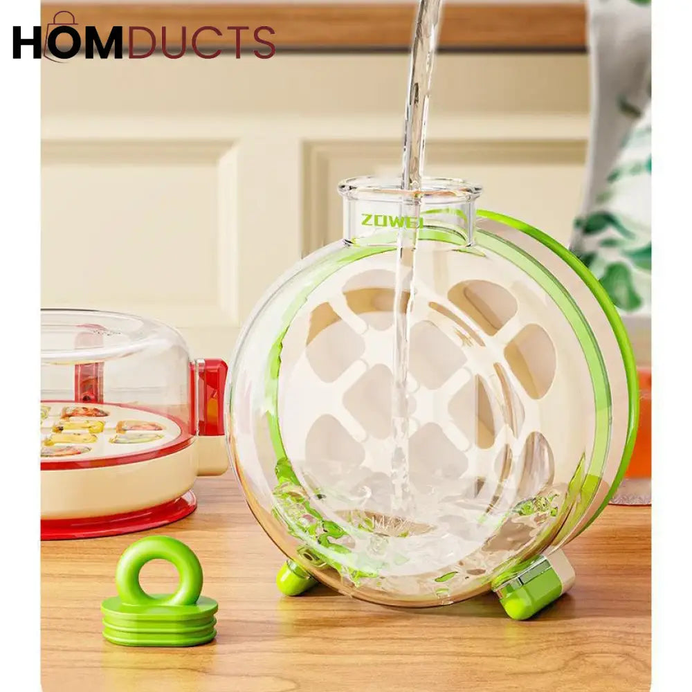 Round Beverage Dispenser & Ice Cube Maker Set – Cool Summer Portable Juice Jug with Handle, Straw & Manual Ice Press Lid