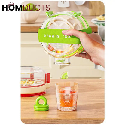 Round Beverage Dispenser & Ice Cube Maker Set – Cool Summer Portable Juice Jug with Handle, Straw & Manual Ice Press Lid
