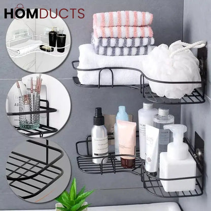 Self-adhesive wall corner rack