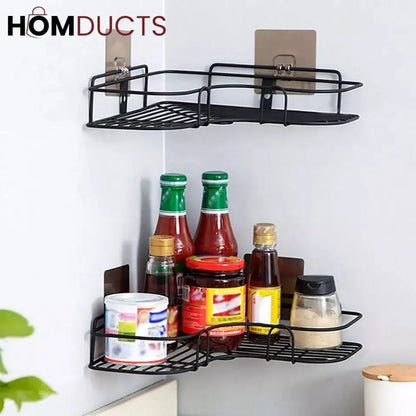 Self-adhesive wall corner rack