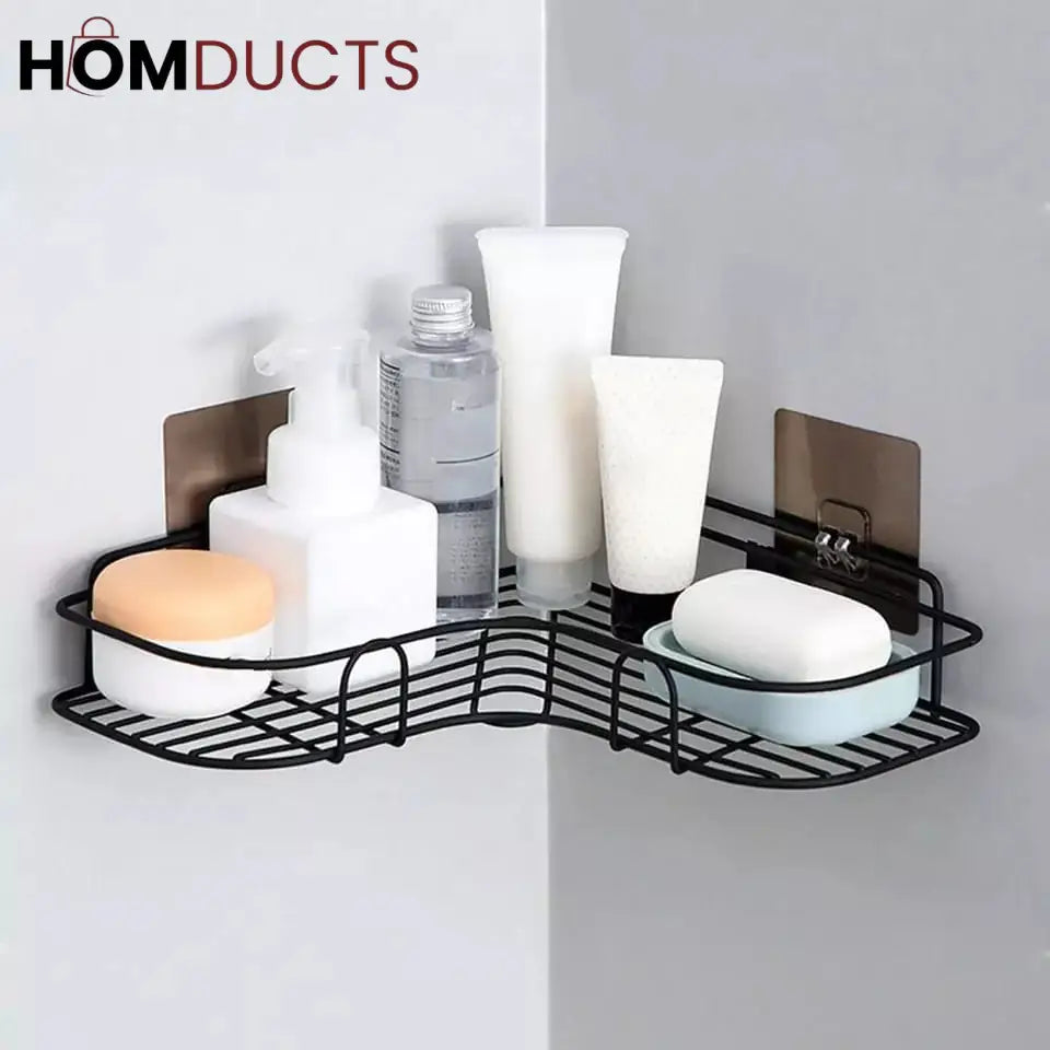 Self-adhesive wall corner rack