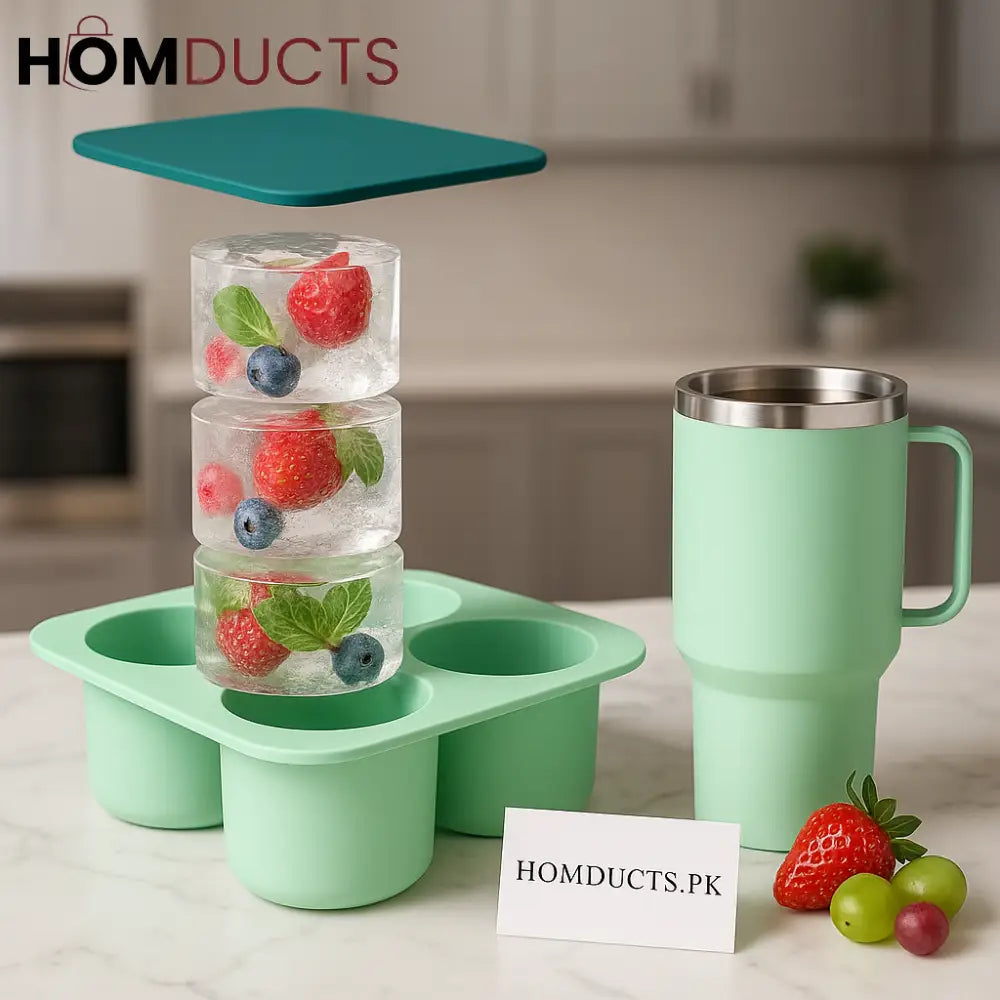 Silicone Ice Shot Glass Maker Mold with Lid – Reusable Round Ice Cup Molds for Stanley Cocktails, Desserts & Fruit Infusions