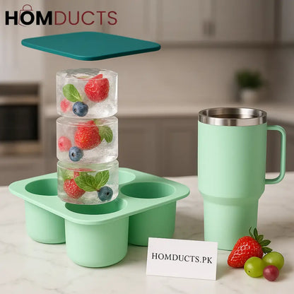 Silicone Ice Shot Glass Maker Mold with Lid – Reusable Round Ice Cup Molds for Stanley Cocktails, Desserts & Fruit Infusions
