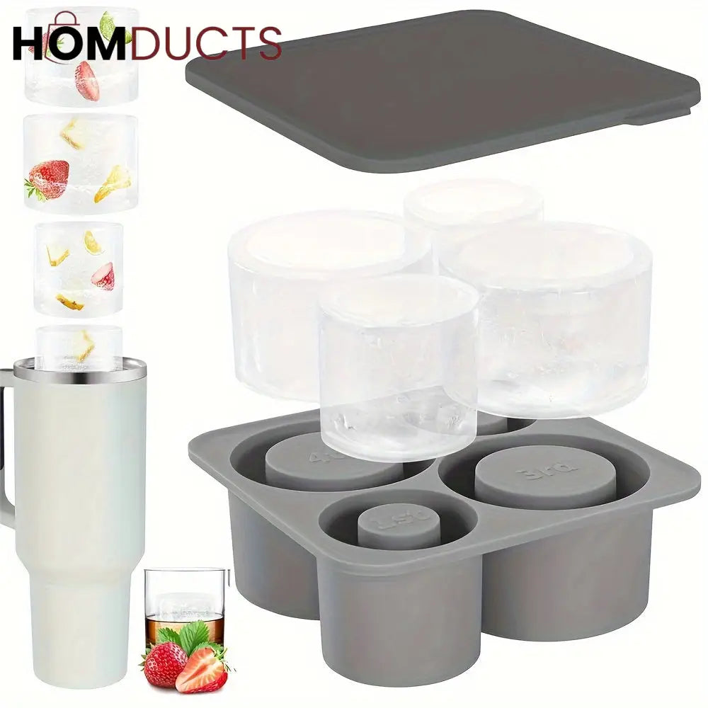 Silicone Ice Shot Glass Maker Mold with Lid – Reusable Round Ice Cup Molds for Stanley Cocktails, Desserts & Fruit Infusions