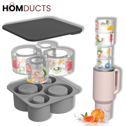 Silicone Ice Shot Glass Maker Mold with Lid – Reusable Round Ice Cup Molds for Stanley Cocktails, Desserts & Fruit Infusions