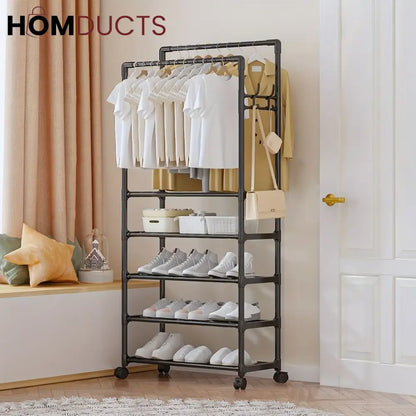 Simple Indoor Double Pole Coat Rack