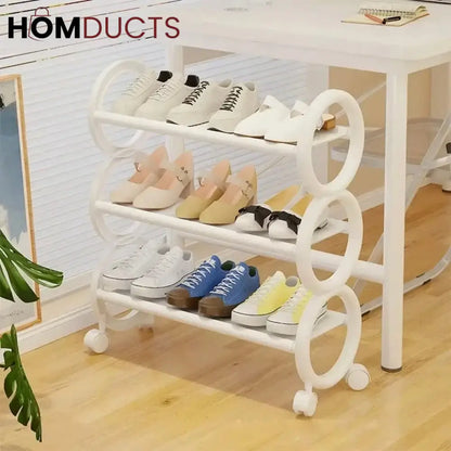 Space Saving Shoe Rack 4 Layers - Portable Dustproof & Rust-Proof Organizer with Rollers