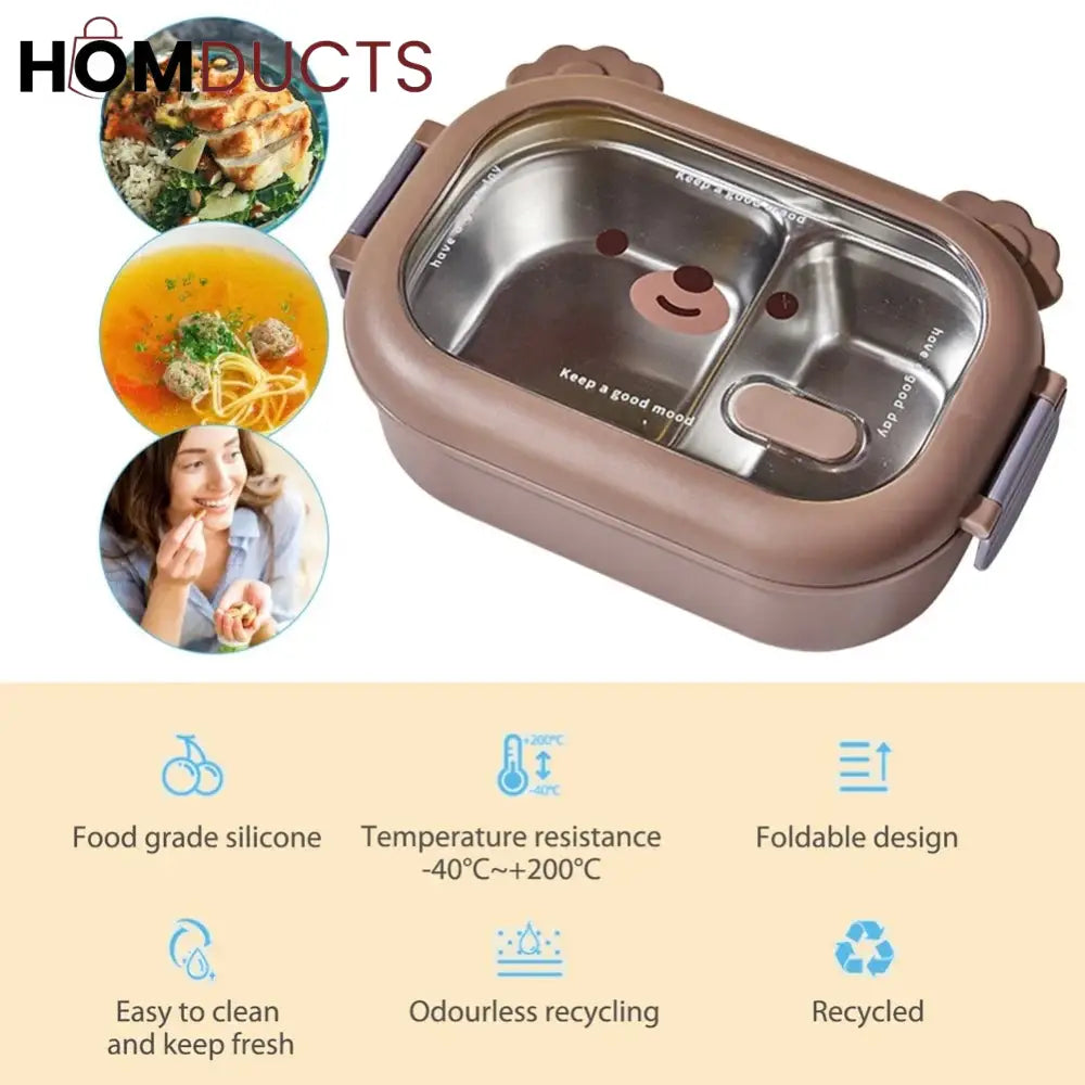 Stainless Steel Bento Lunch Box - Microwavable, Leakproof Food Container with Dividers for Adults and Kids