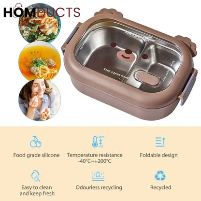 Stainless Steel Bento Lunch Box - Microwavable, Leakproof Food Container with Dividers for Adults and Kids