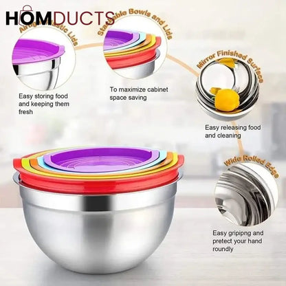 Stainless Steel Colourful Bowl (5pcs Set)