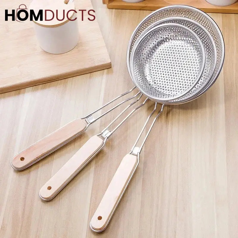 Stainless Steel Strainer With Wooden Handle (3pcs)