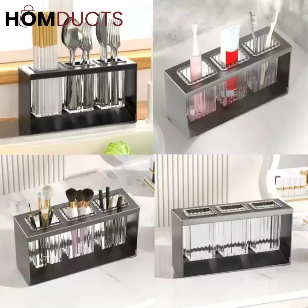 Stainless Steel Utensil Holder for Kitchen Countertop – Modern Cutlery Drying Rack with Drainage for Spoons, Forks, and Knives
