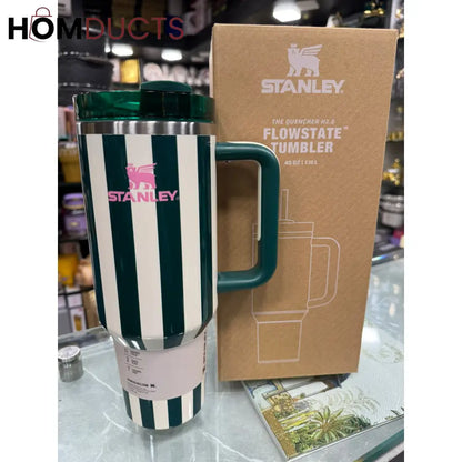 Stanley Quencher Tumbler with Handle – 40oz Striped Travel Mug with Straw & Lid for Iced Coffee, Water & More