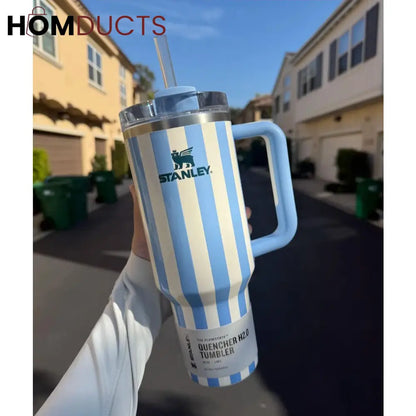 Stanley Quencher Tumbler with Handle – 40oz Striped Travel Mug with Straw & Lid for Iced Coffee, Water & More