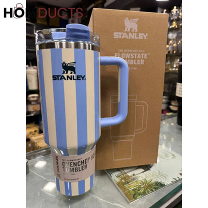 Stanley Quencher Tumbler with Handle – 40oz Striped Travel Mug with Straw & Lid for Iced Coffee, Water & More