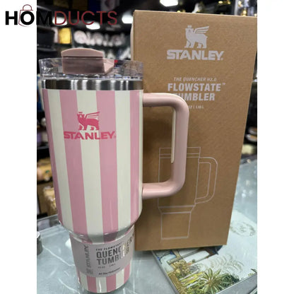 Stanley Quencher Tumbler with Handle – 40oz Striped Travel Mug with Straw & Lid for Iced Coffee, Water & More