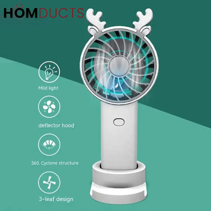 Stay Cool Anywhere: Antler Handheld Mini Fan with Phone Mount - Rechargeable & Portable