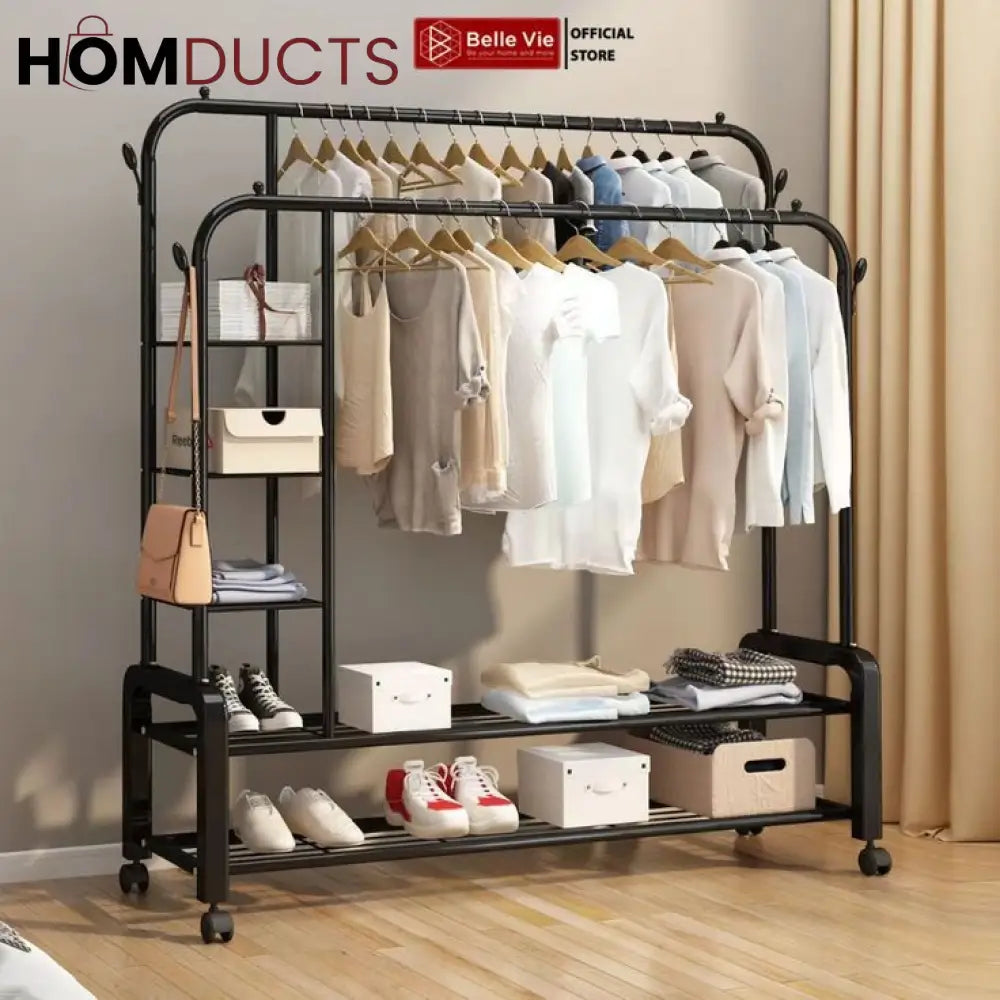 Sturdy Metal Double Pole Cloth Rack