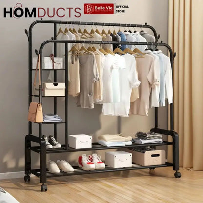 Sturdy Metal Double Pole Cloth Rack