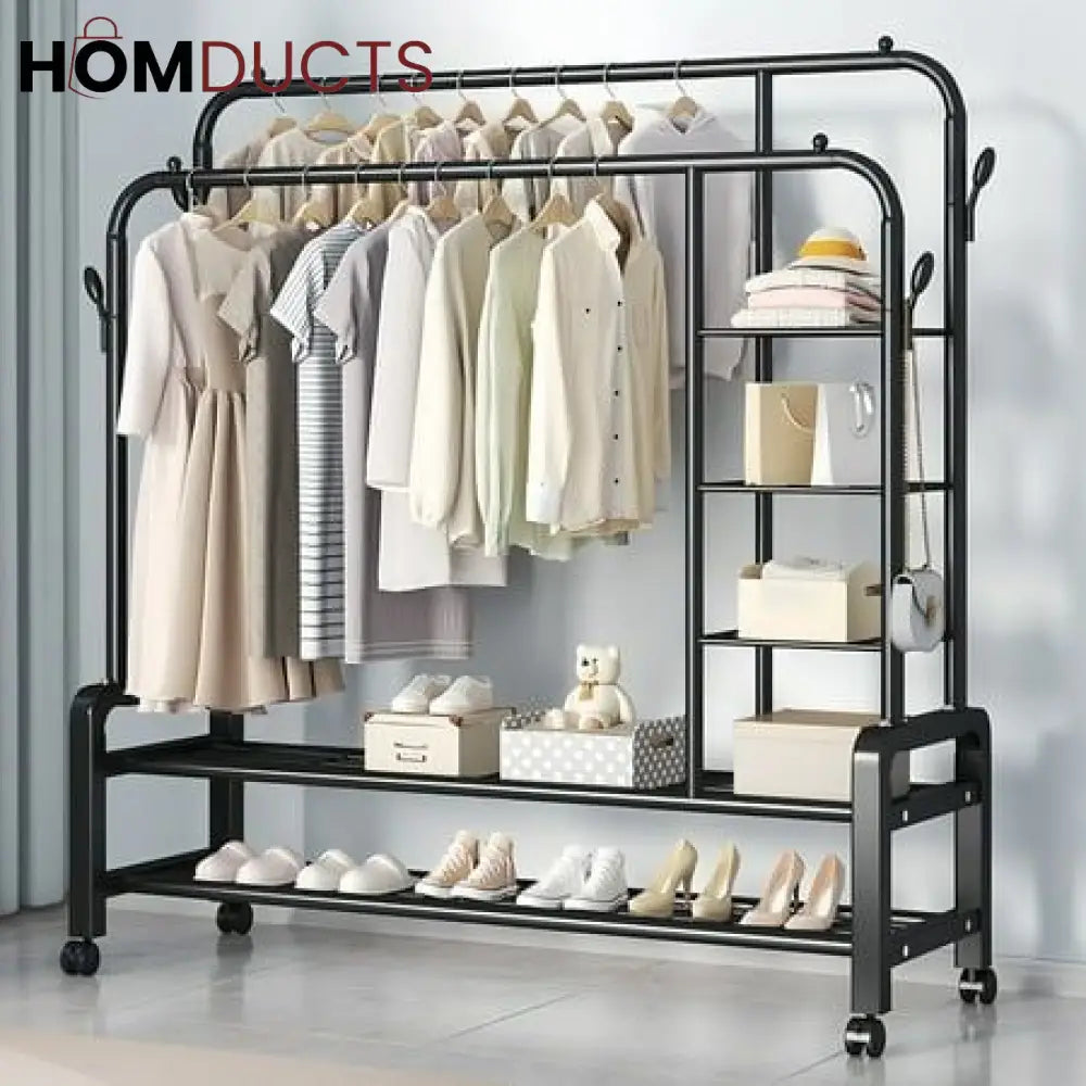 Sturdy Metal Double Pole Cloth Rack