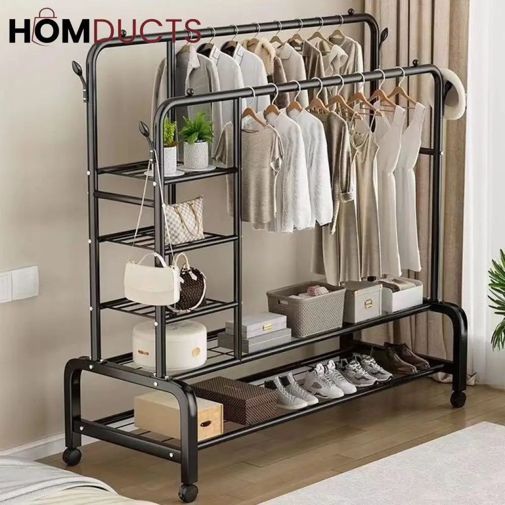 Sturdy Metal Double Pole Cloth Rack