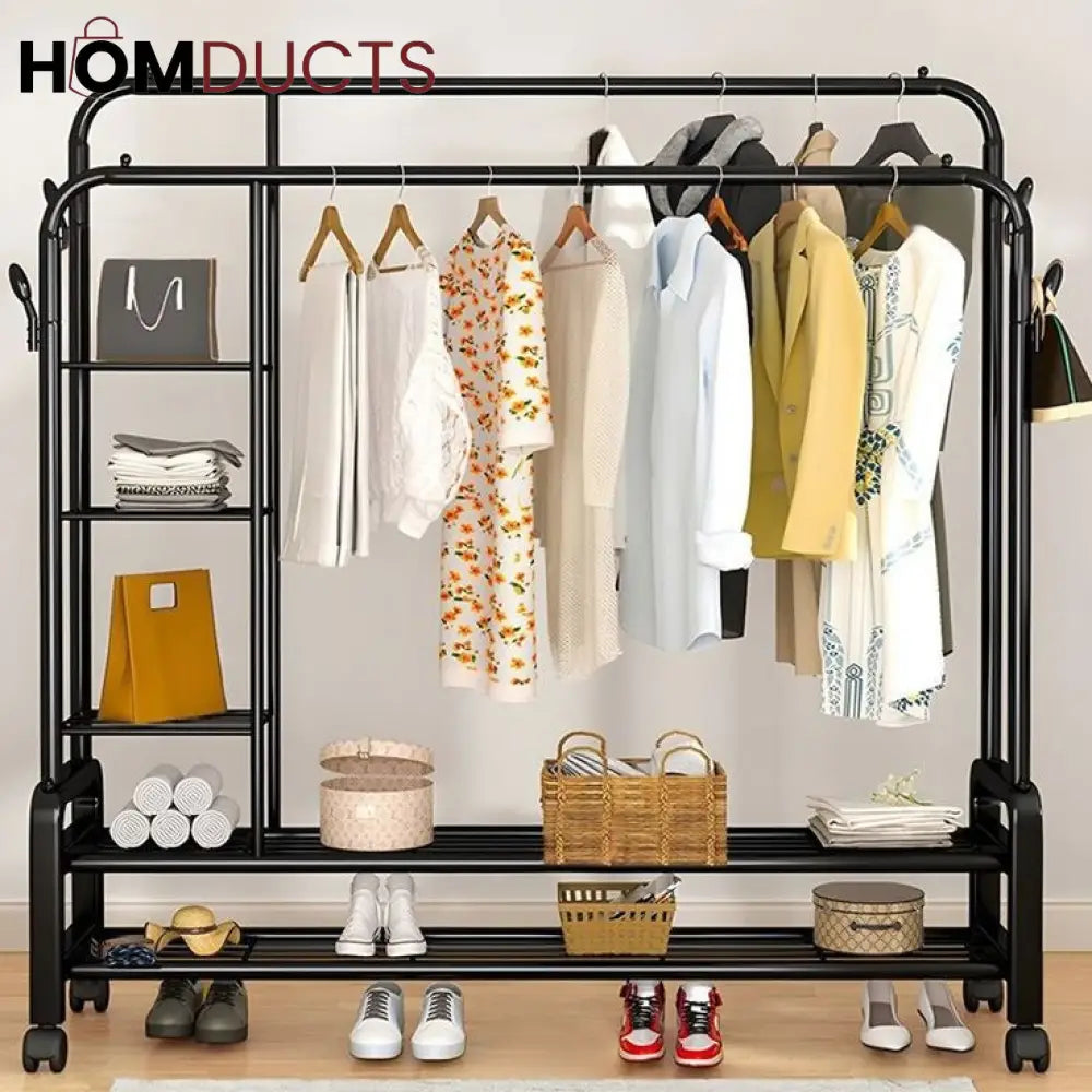 Sturdy Metal Double Pole Cloth Rack
