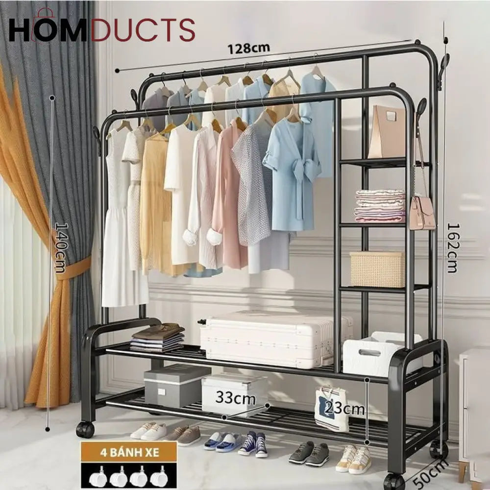 Sturdy Metal Double Pole Cloth Rack