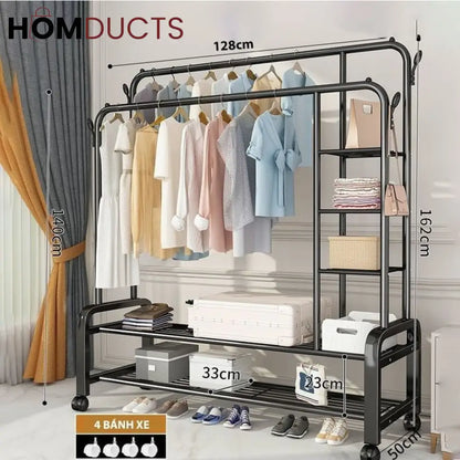 Sturdy Metal Double Pole Cloth Rack