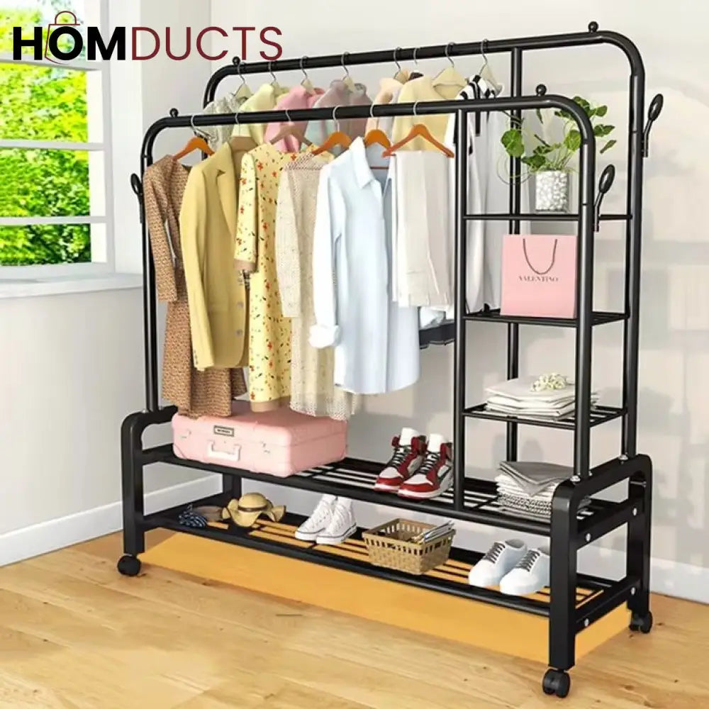 Sturdy Metal Double Pole Cloth Rack