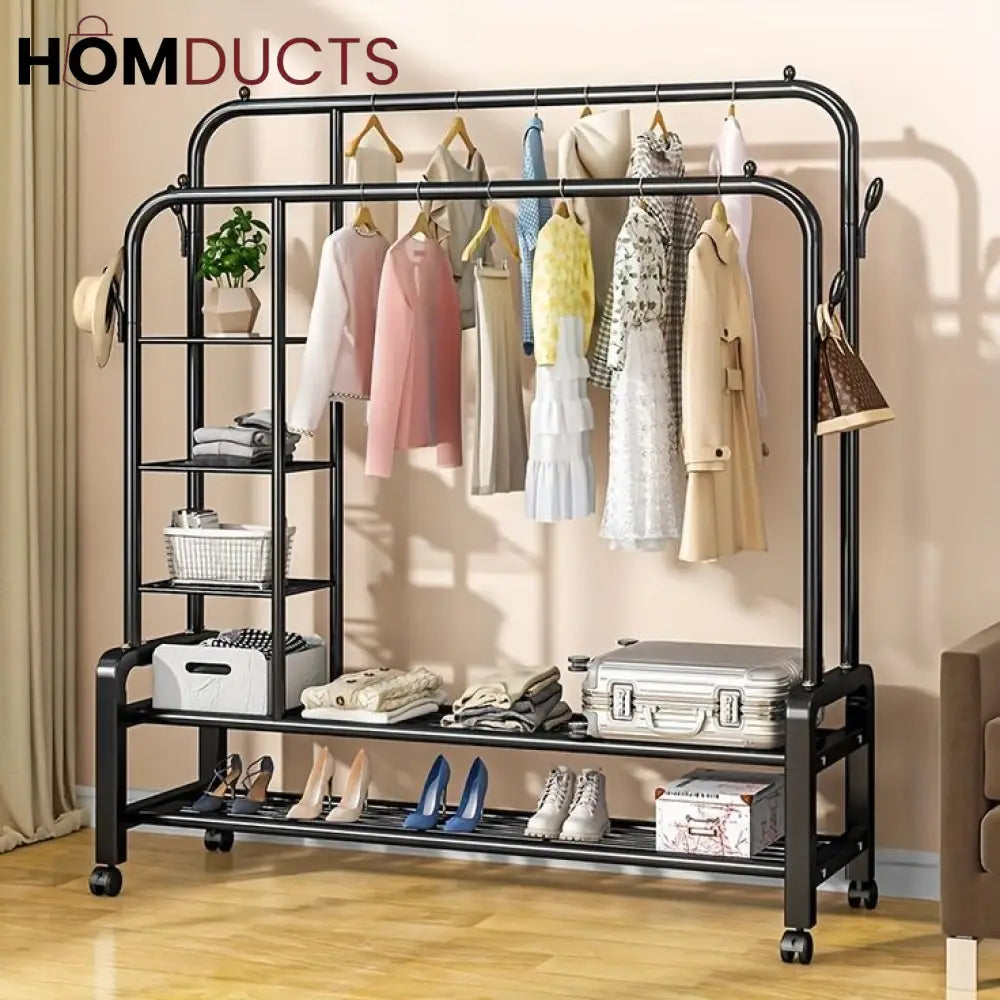 Sturdy Metal Double Pole Cloth Rack