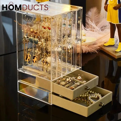 Transparent Jewelry Storage Box With Drawer