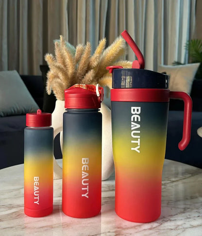 High-Quality 3pcs Tumbler Water Bottle Set – Sports, Travel & Fiber Material Bottles