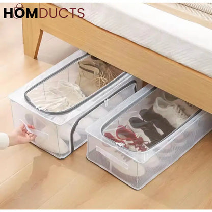 Under Bed Shoe Organizer - Double Sided Zippered Storage Box - Dustproof & Foldable