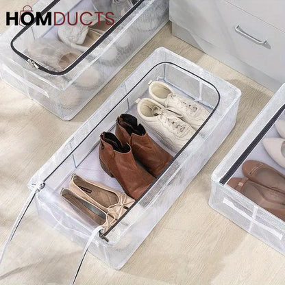 Under Bed Shoe Organizer - Double Sided Zippered Storage Box - Dustproof & Foldable