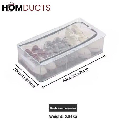 Under Bed Shoe Organizer - Double Sided Zippered Storage Box - Dustproof & Foldable