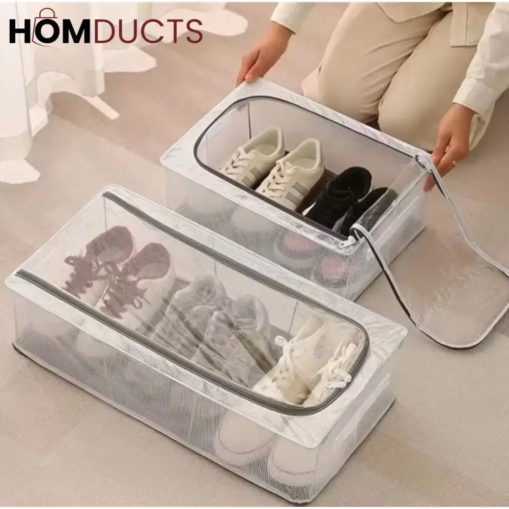 Under Bed Shoe Organizer - Double Sided Zippered Storage Box - Dustproof & Foldable