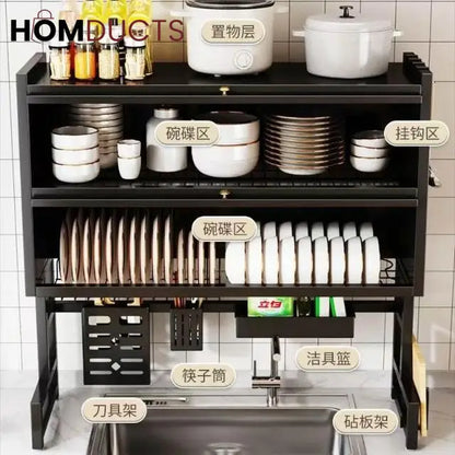 Wall-Mounted Kitchen Dish Rack with Storage Shelf, Knife Holder, and Utensil Organizer - Over Sink Space Saver