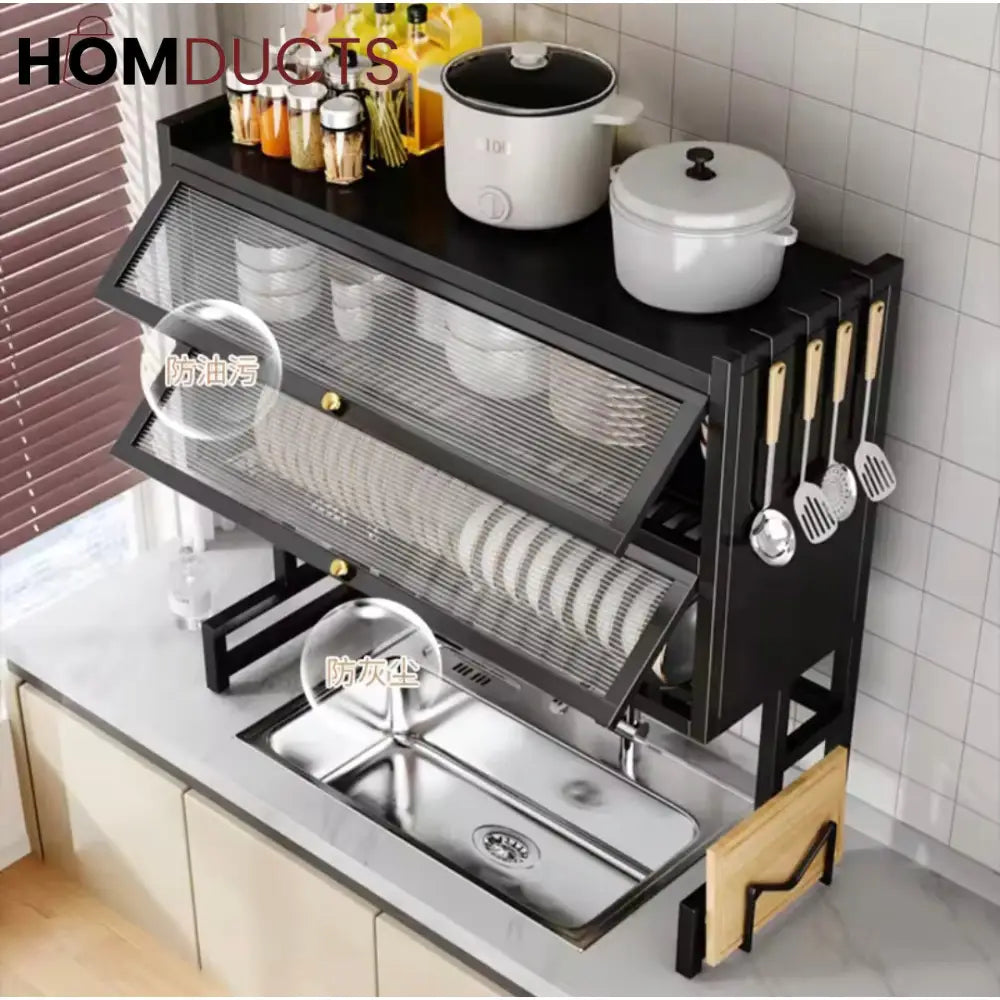 Wall-Mounted Kitchen Dish Rack with Storage Shelf, Knife Holder, and Utensil Organizer - Over Sink Space Saver