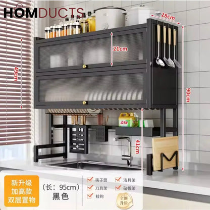 Wall-Mounted Kitchen Dish Rack with Storage Shelf, Knife Holder, and Utensil Organizer - Over Sink Space Saver