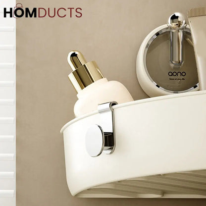Wall-Mounted Shower Shelf Organizer – No-Drill Suction Bathroom Storage Rack for Toiletries & Cosmetics