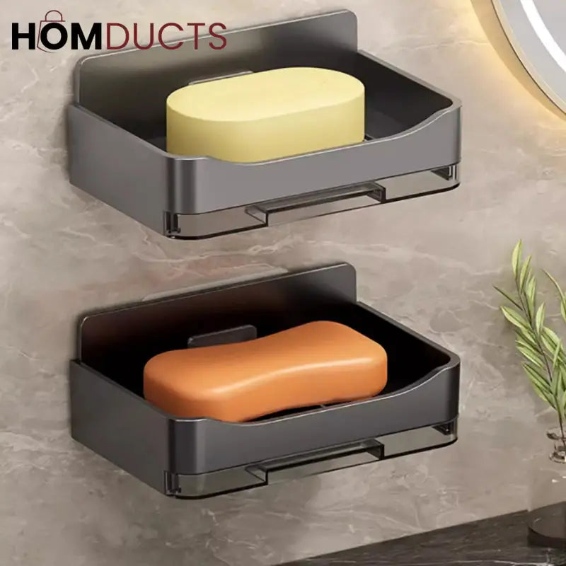 Wall-Mounted Soap Holder with Drain Tray – Waterproof Punch-Free Soap Box with Lid for Bathroom & Kitchen